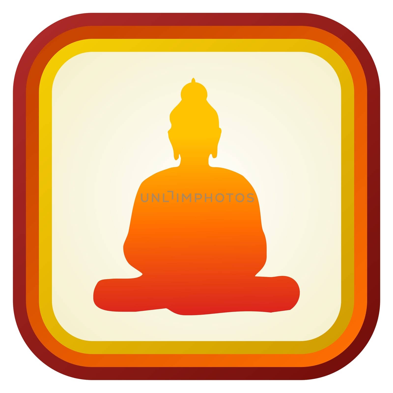 Buddha orange silhouette with frame on cream background.