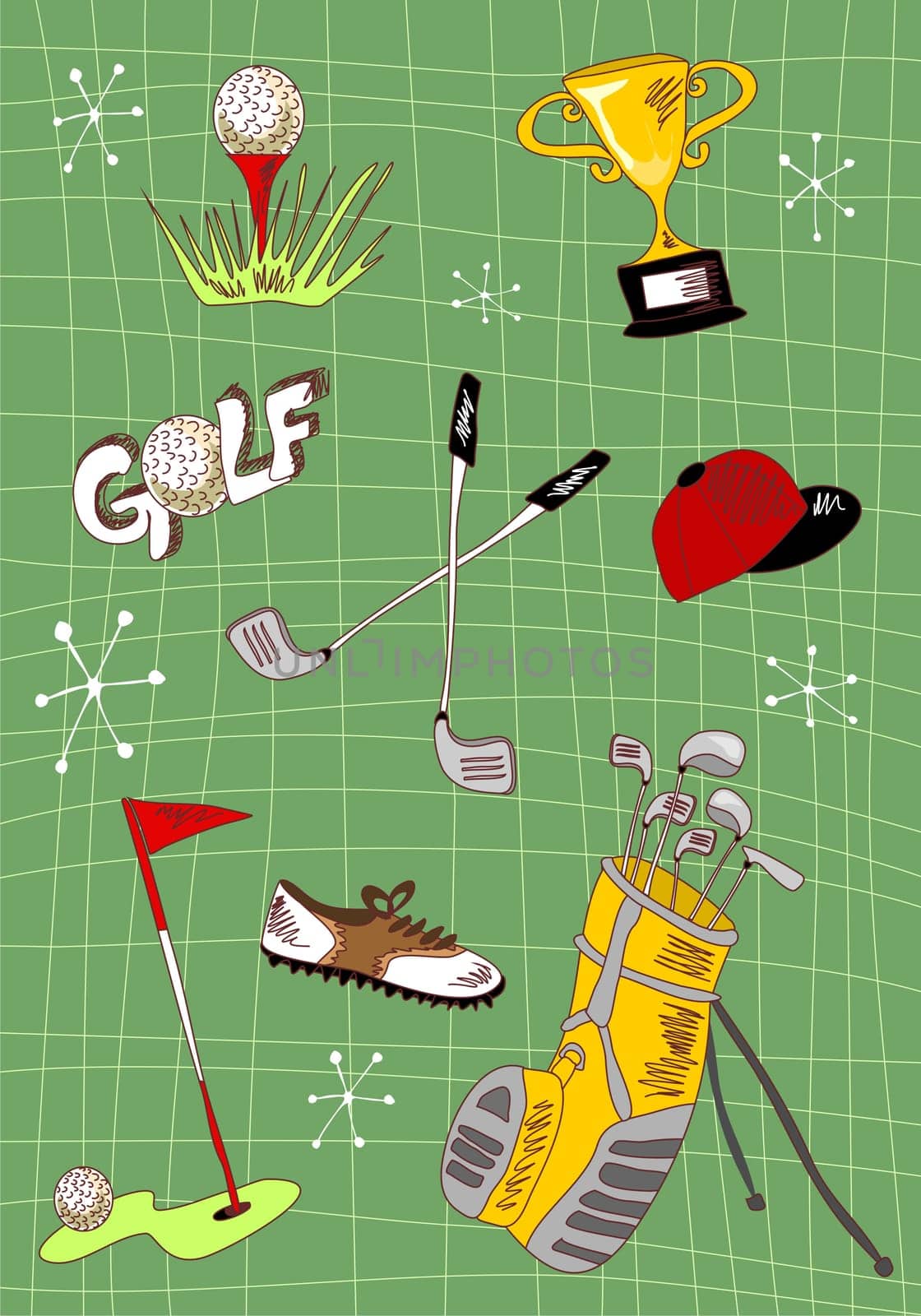 Hand drawn golf icons set. Vector avaliable.