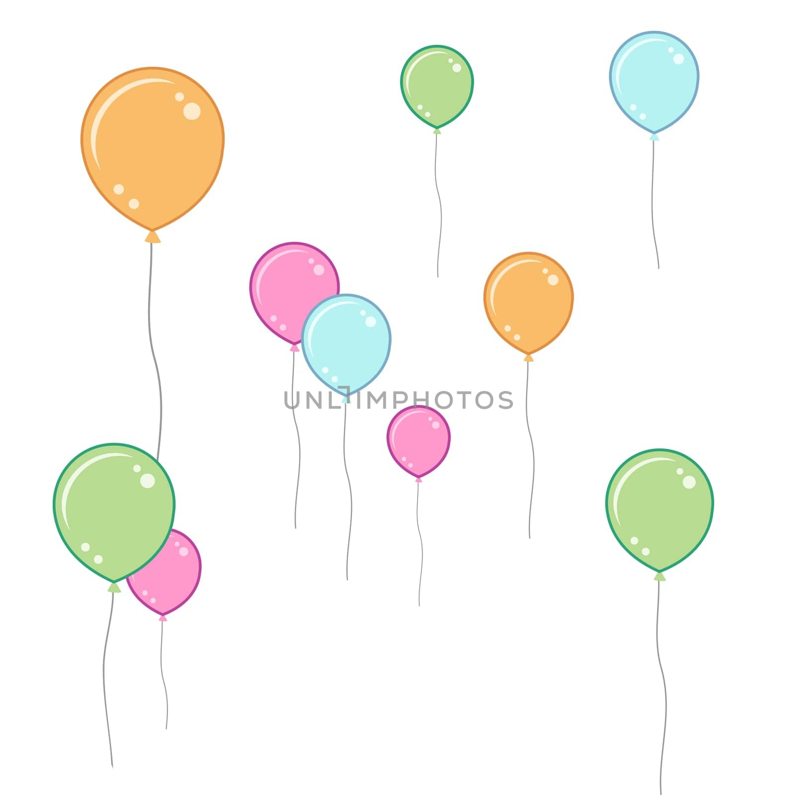 pastel coloured balloons on white background