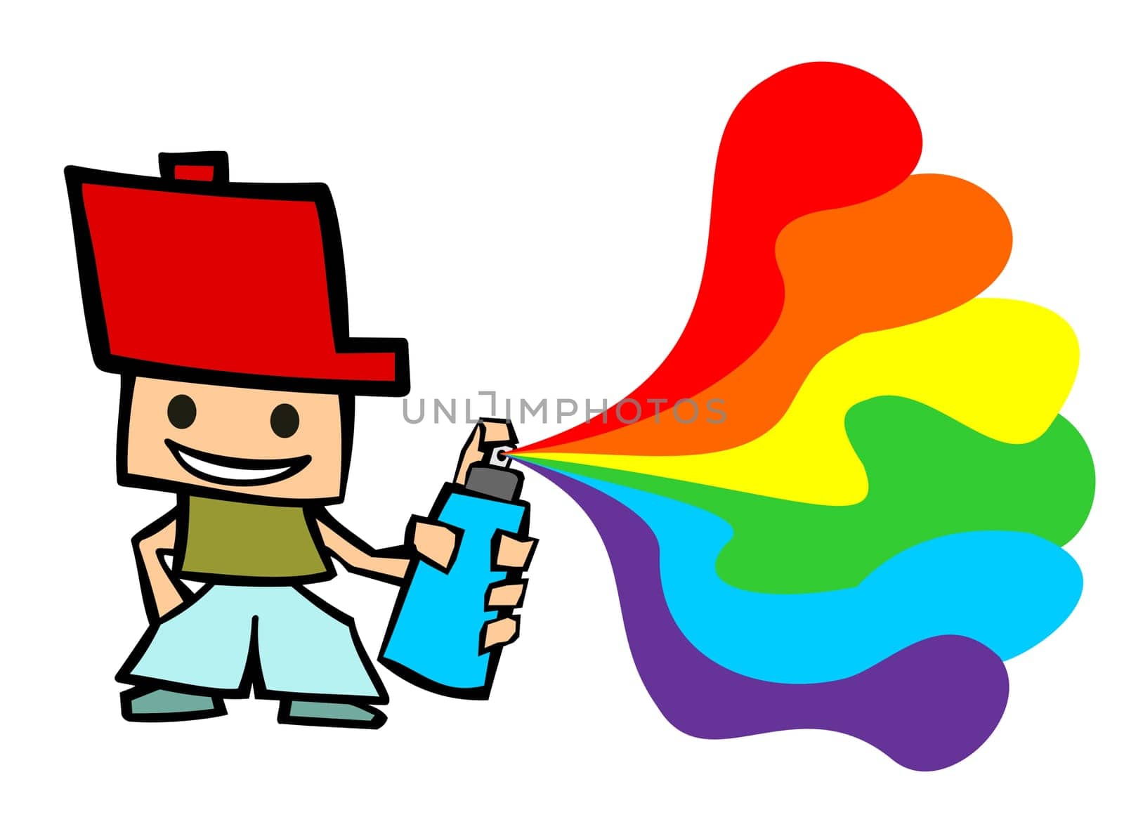 Cartoon guy spraying on white background