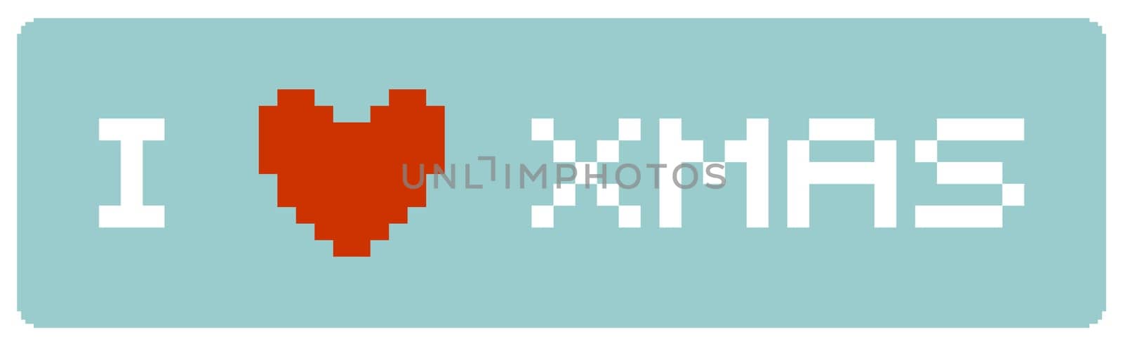 Pixeled illustration of a banner with a red heart icon and the words I LOVE Christmas