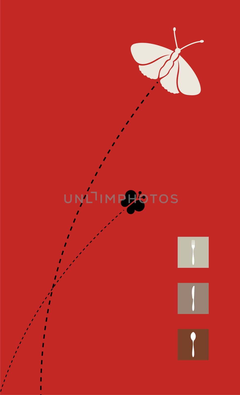 illustration on red background with butterflies food industry, menu, cover