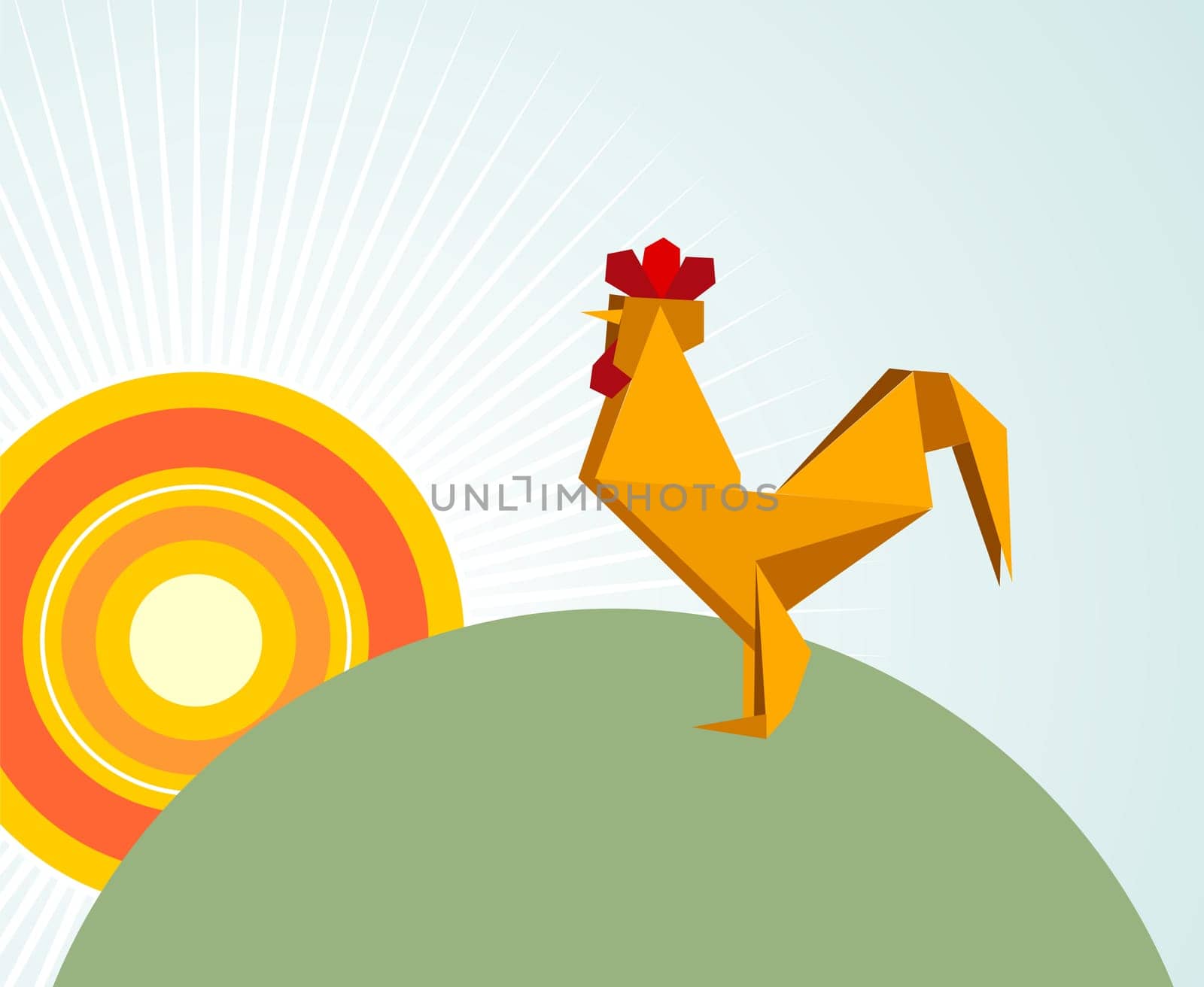 One Origami vibrant colors rooster. Vector file available.