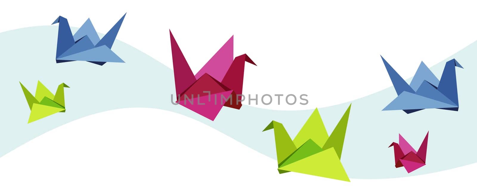 Group of various Origami vibrant colors swan. Vector file available.