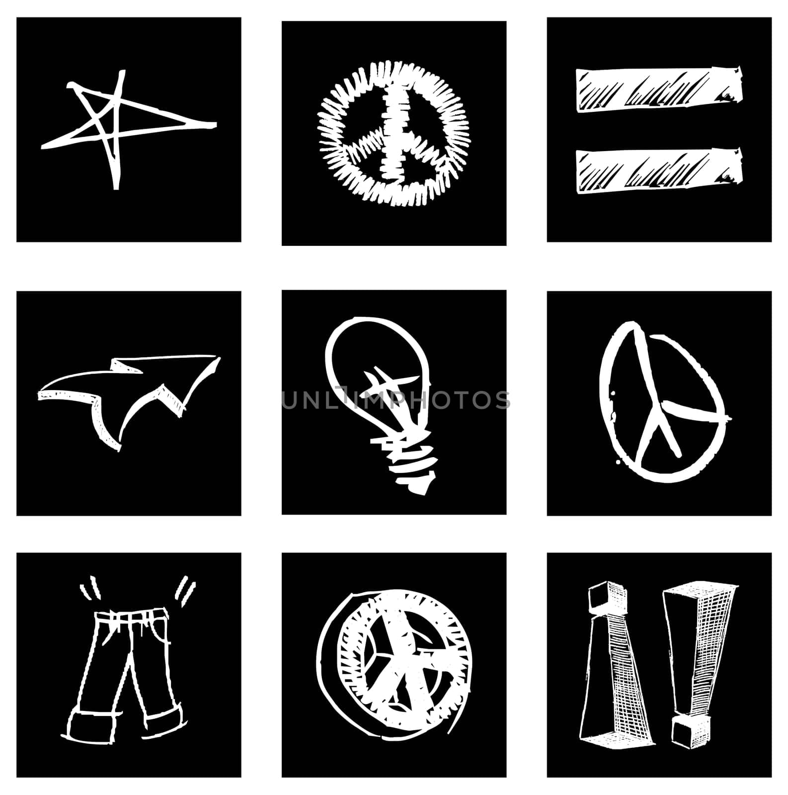 Hand made e-commerce icons on a grid.