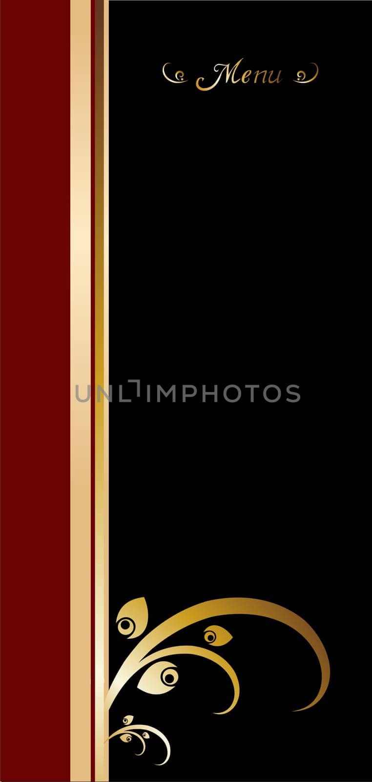Background illustration for food industry. Red, black and golden vintage menu cover design