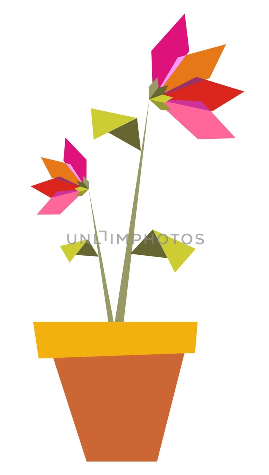 Origami vibrant colors flowers in a pot. Vector file available.