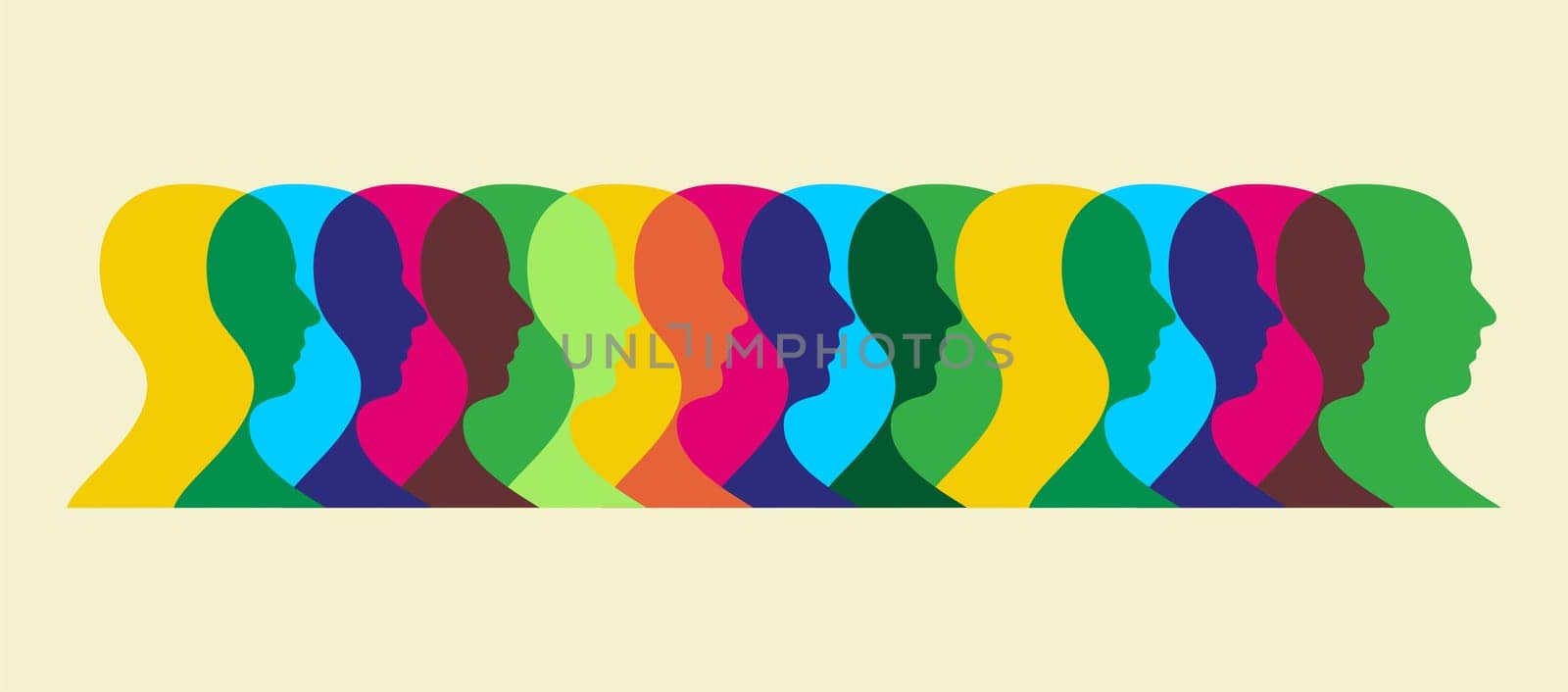 Multiple human heads interacting illustration. Vector file available.