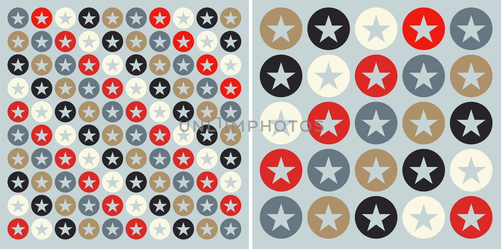 Pattern with circles and stars over lightblue background. Vector available.