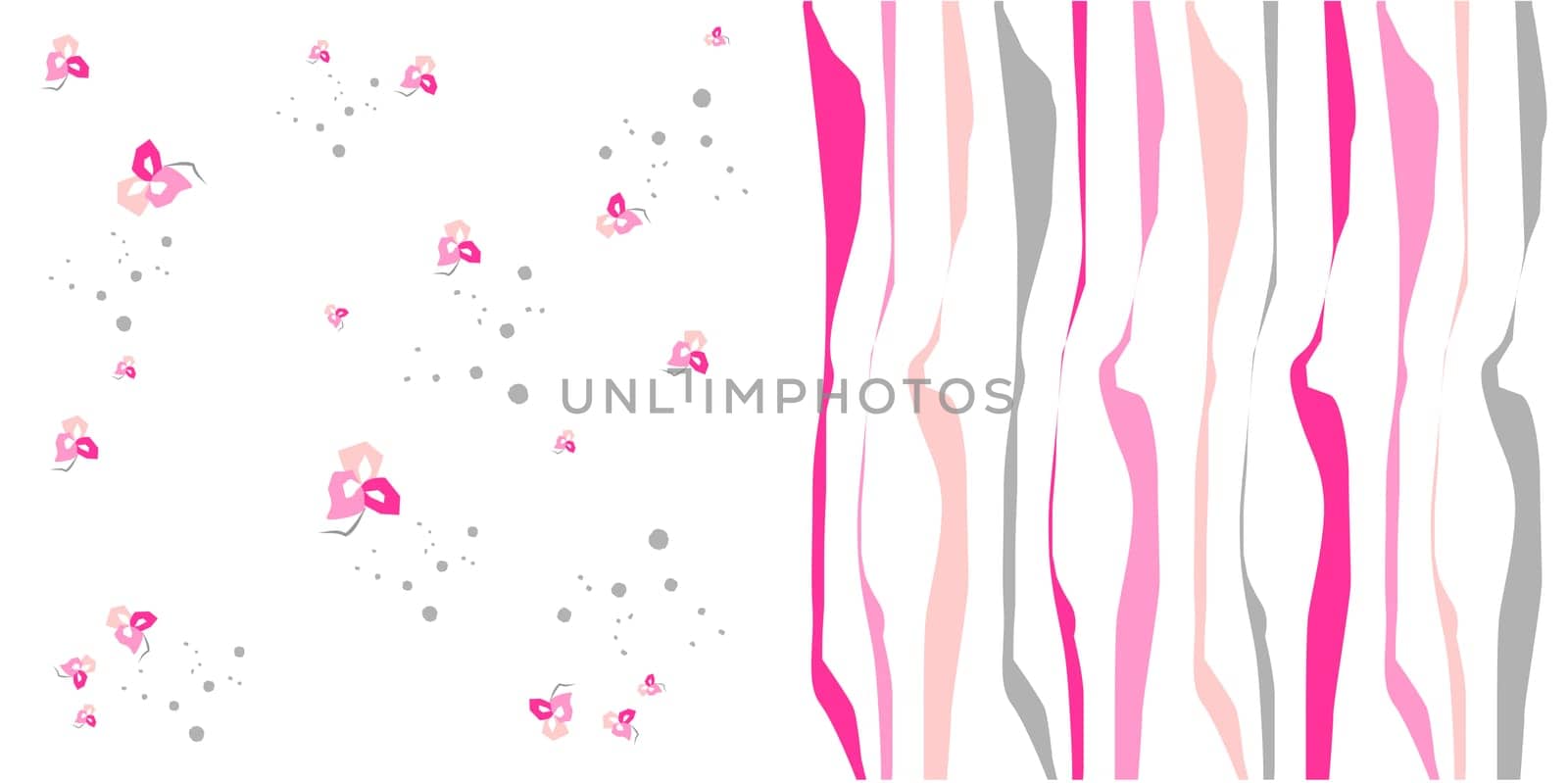 Texture vector file over white background formed by flowers at left and bands at right.