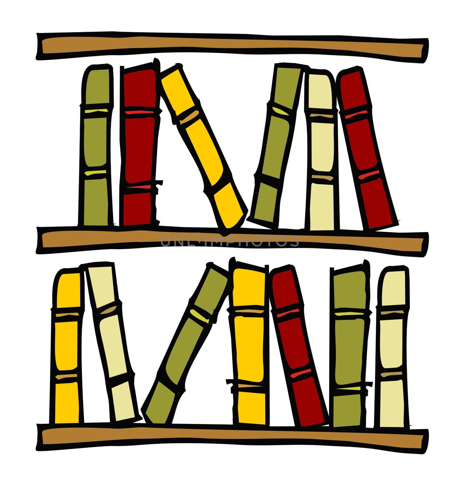 Three hand drawn shelves with books. Vector file available