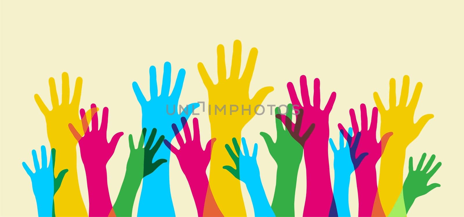 Your hand up. Everybody opinion matters. Widescreen composition.