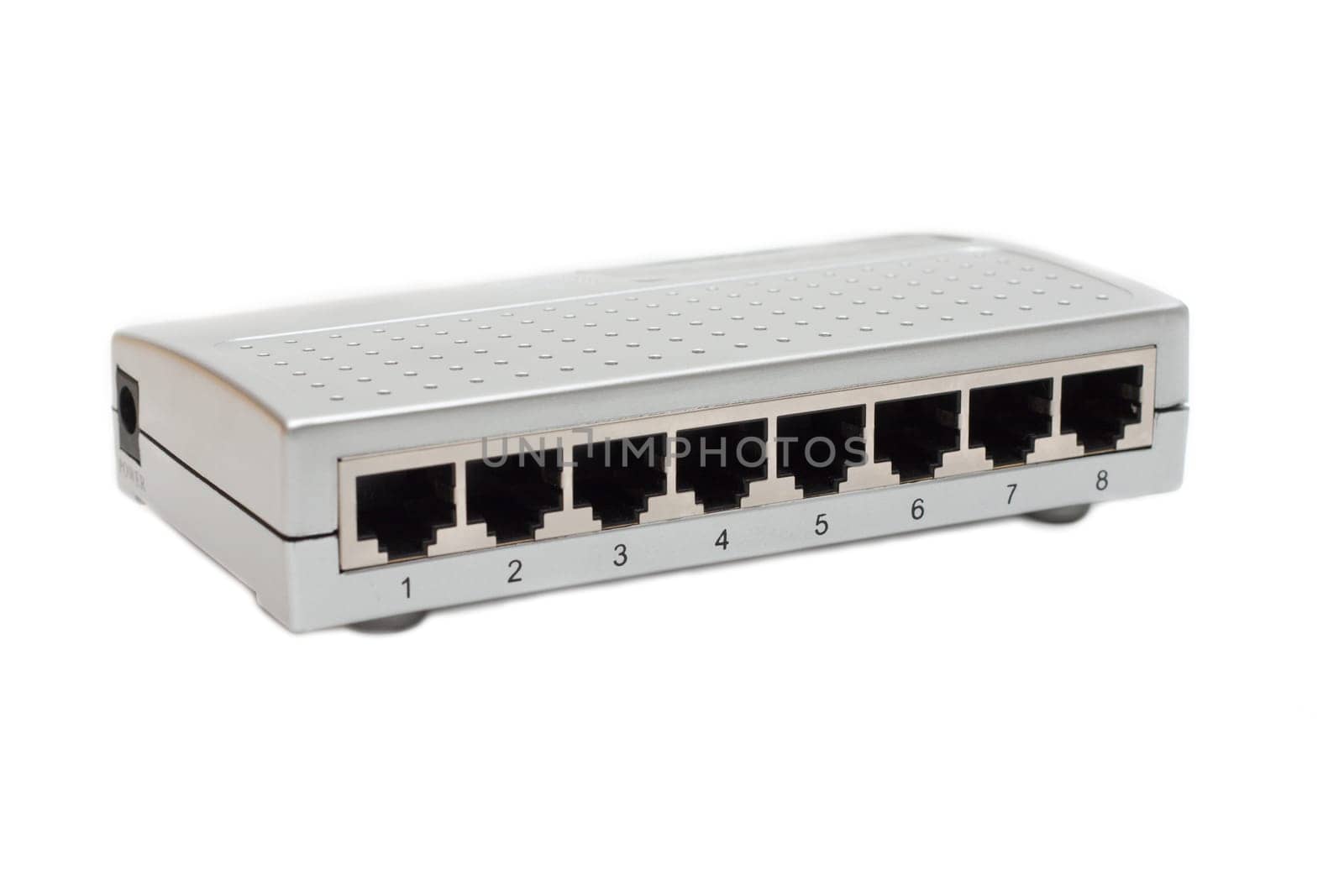 Eight port switch insulated on white background