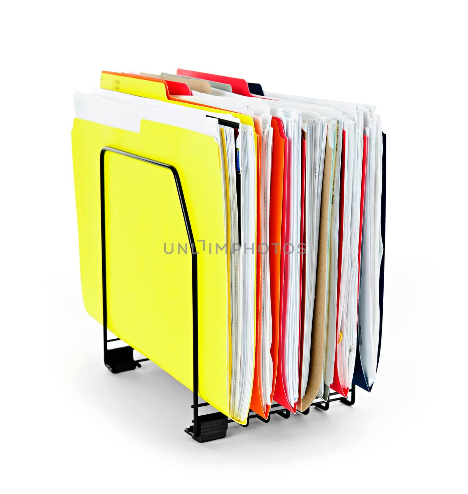 File folders with documents in vertical organizer