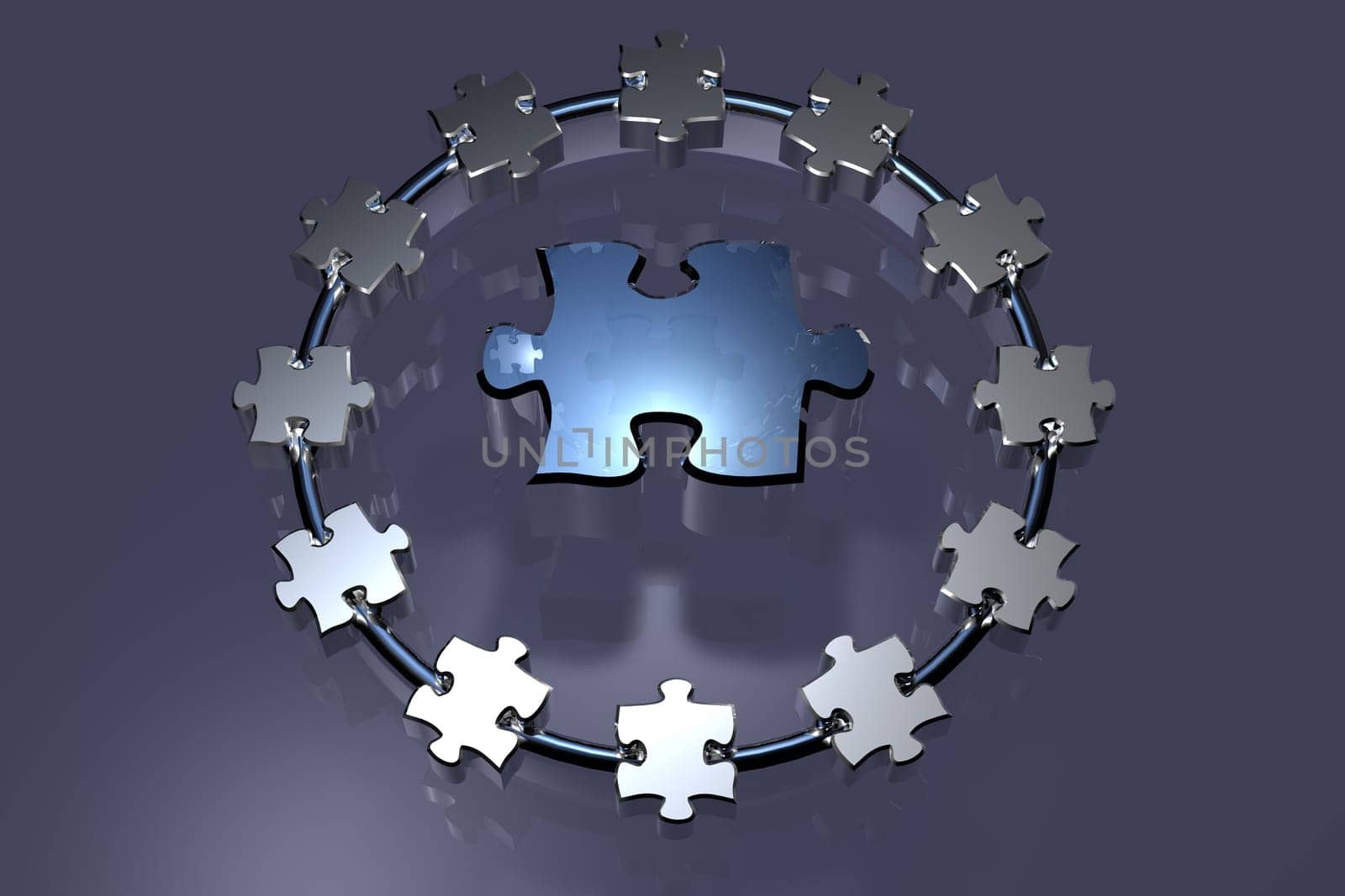 Business Concepts Illustration - Teamwork - Puzzle - Ring - 3D
