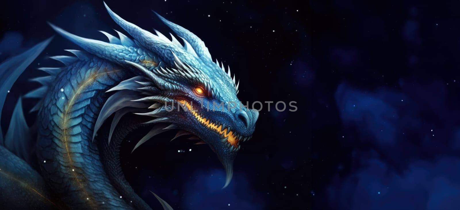 Magic blue dragon, fantasy concept of dragon energy.