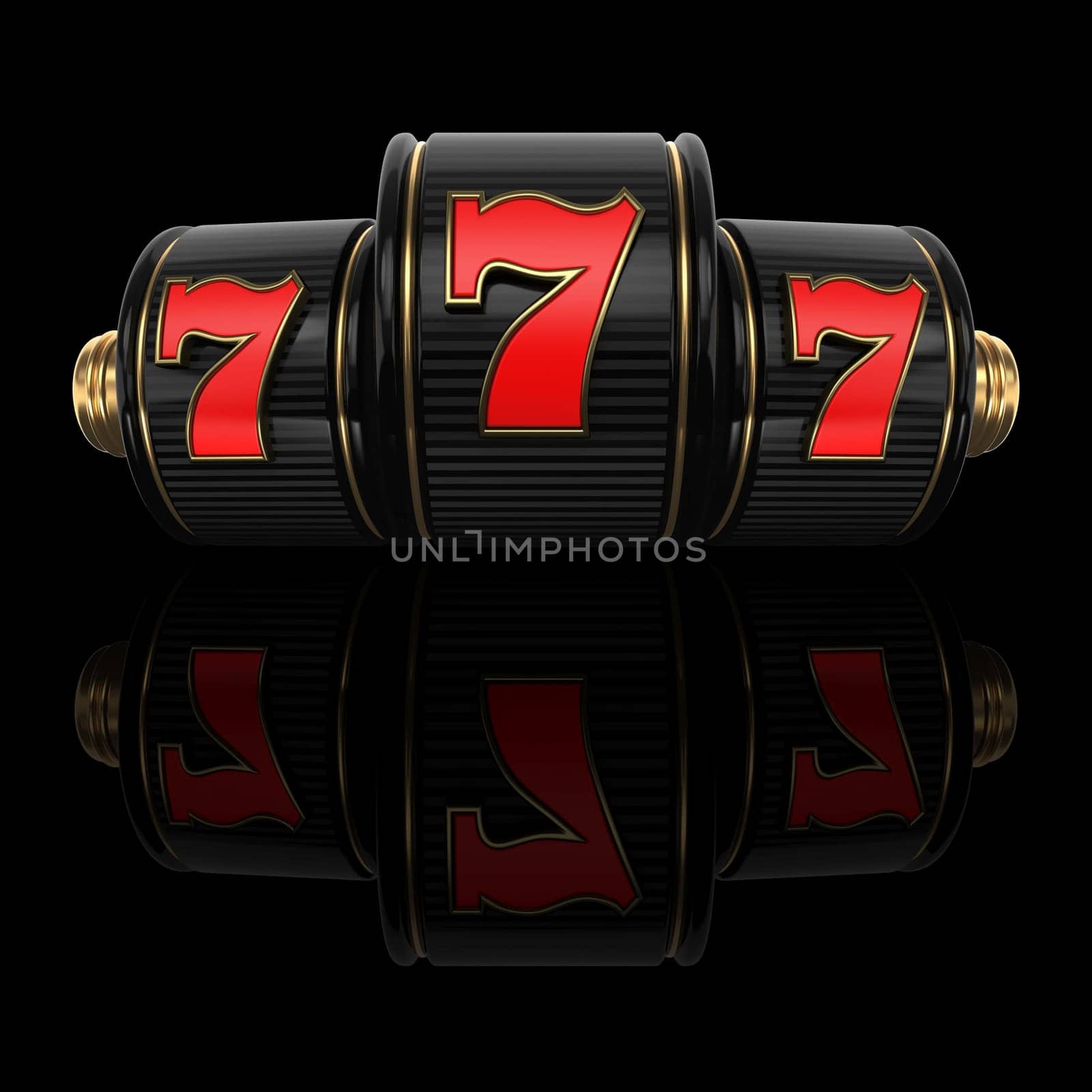 Red 777 casino sign 3D rendering illustration isolated on black background