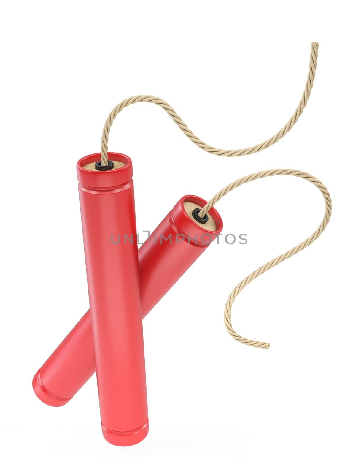 Two dynamite TNT sticks 3D rendering illustration isolated on white background