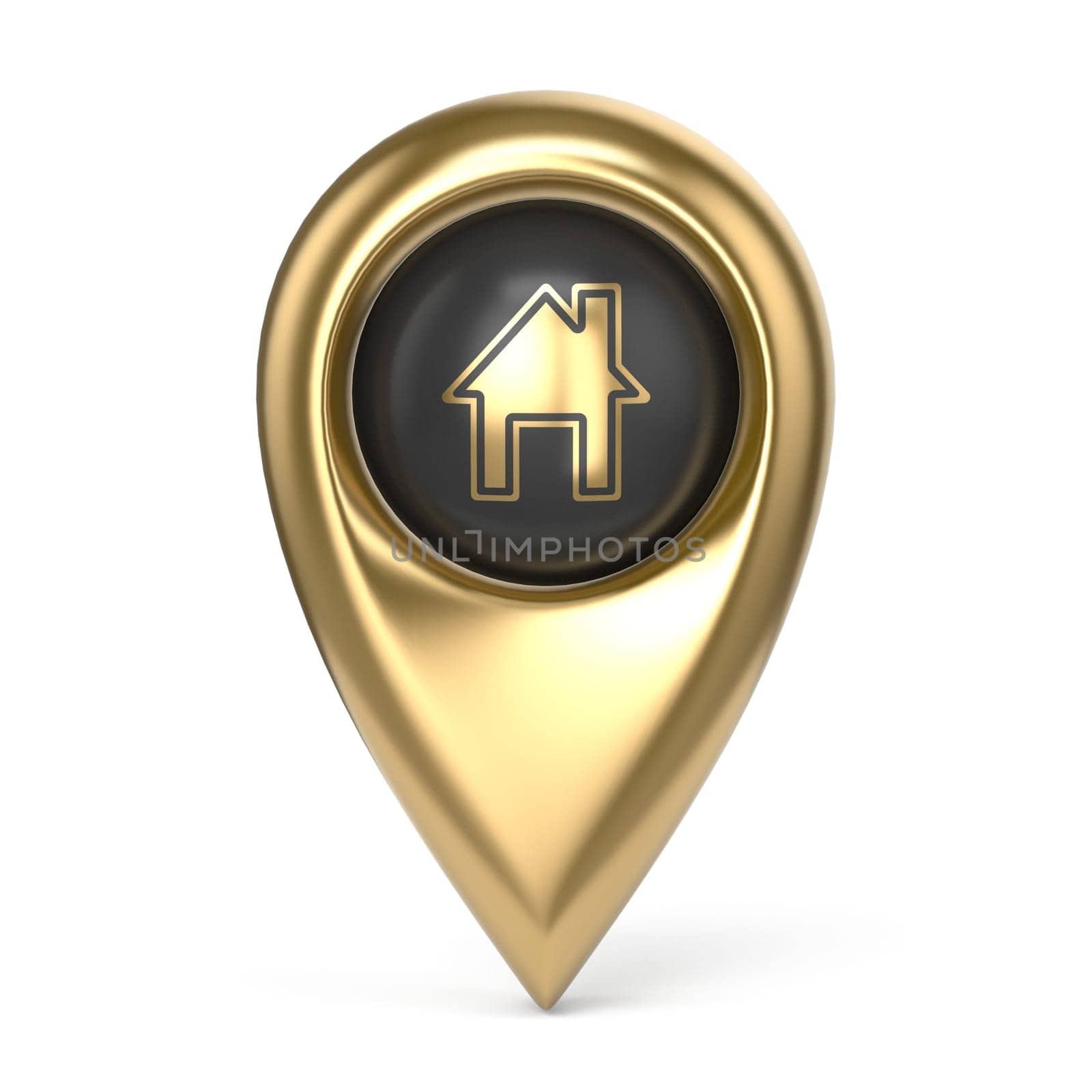 Home map pointer golden 3D rendering illustration isolated on white background