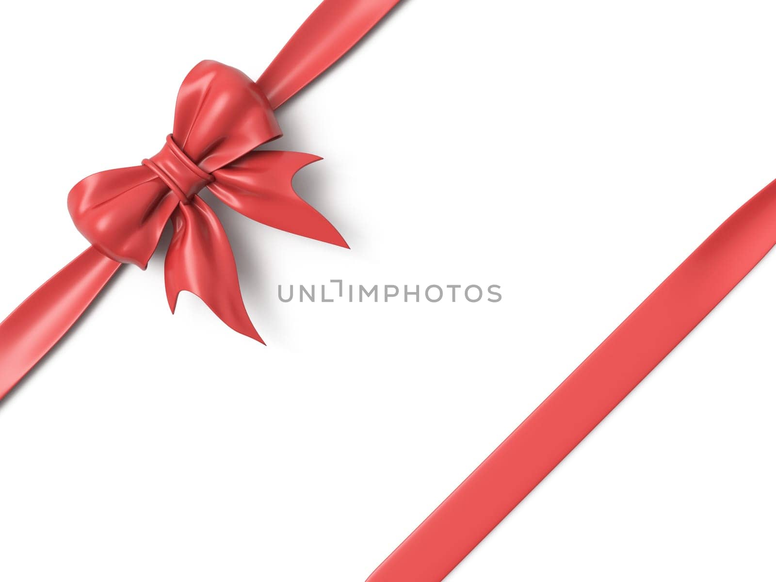 Red ribbon bow corner template 3D rendering illustration isolated on white background