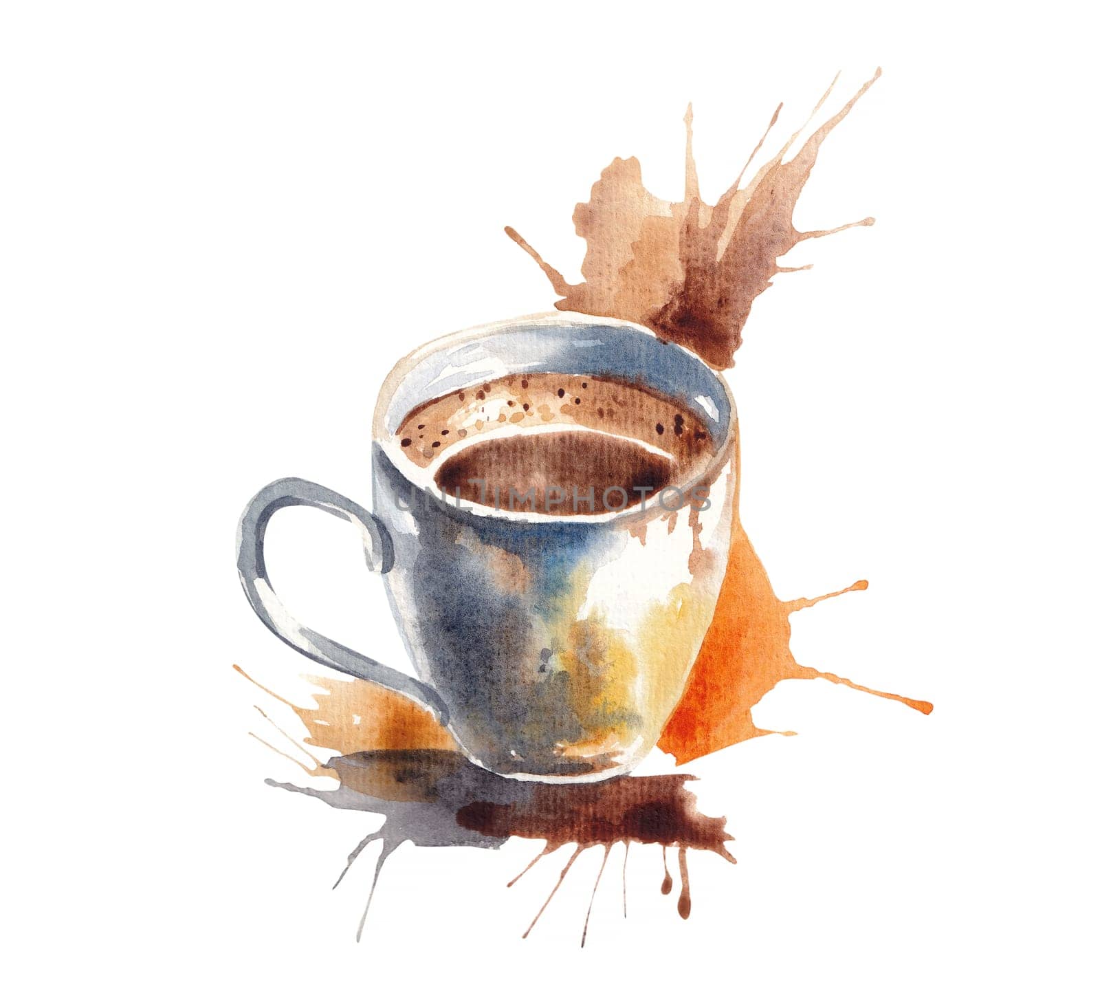 Hand watercolor Painted Cup of Coffee with abstract blobs by Desperada