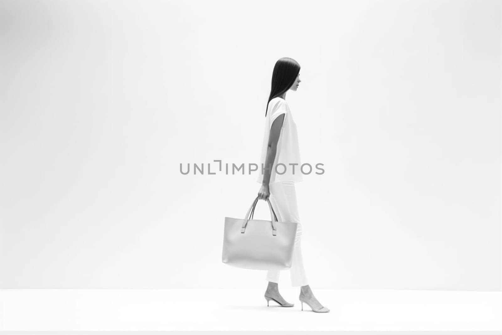 market woman shopping fashion layout white concept bag purchase buy template. Generative AI. by Vichizh