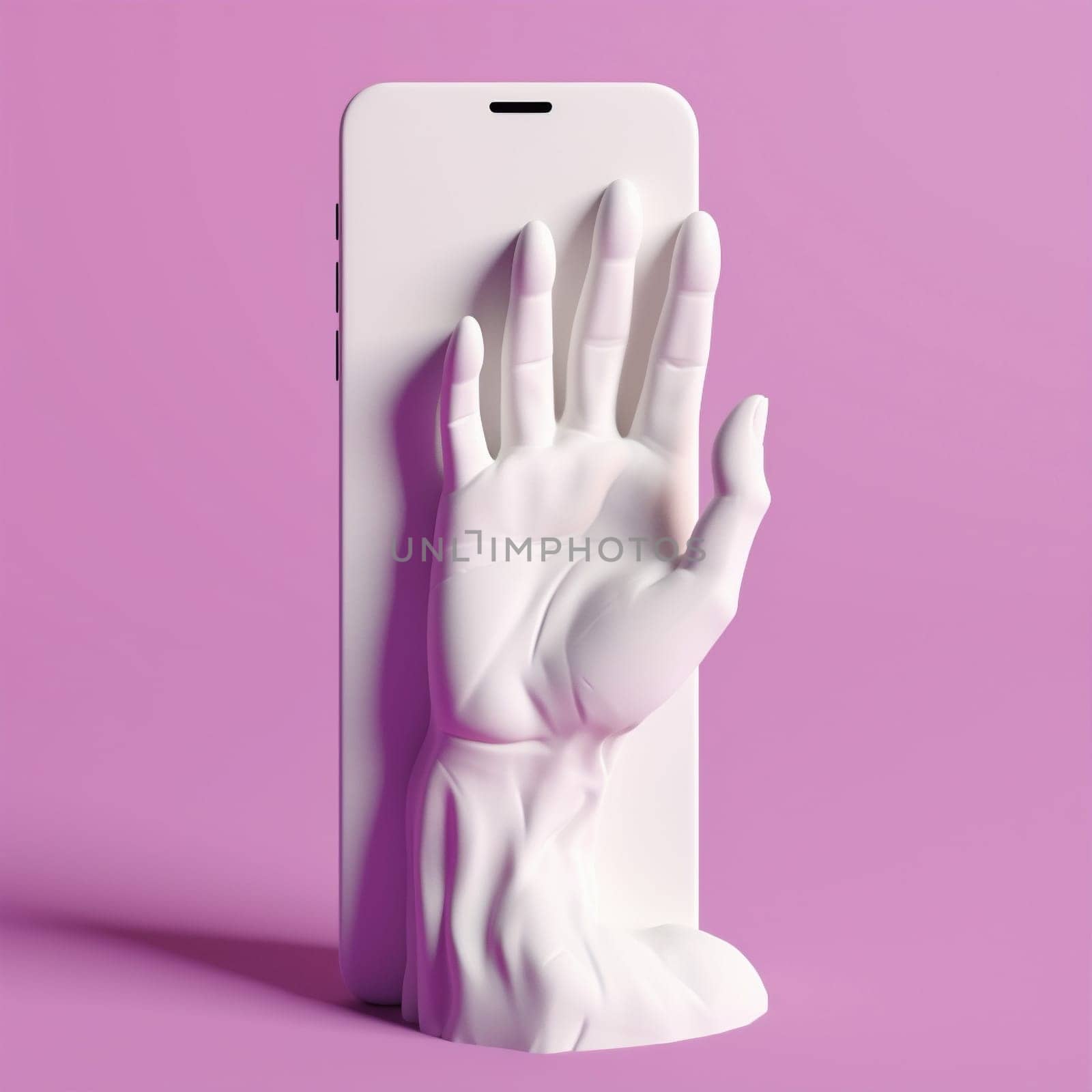 phone woman phone person smart isolated colourful hand artwork banner background call collage purple colours mobile concept design art online modern screen. Generative AI.