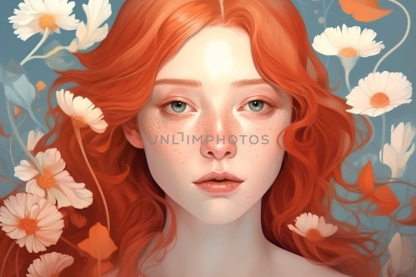 tender woman girl beauty portrait trend young face flower colourful pastel. Generative AI. by Vichizh