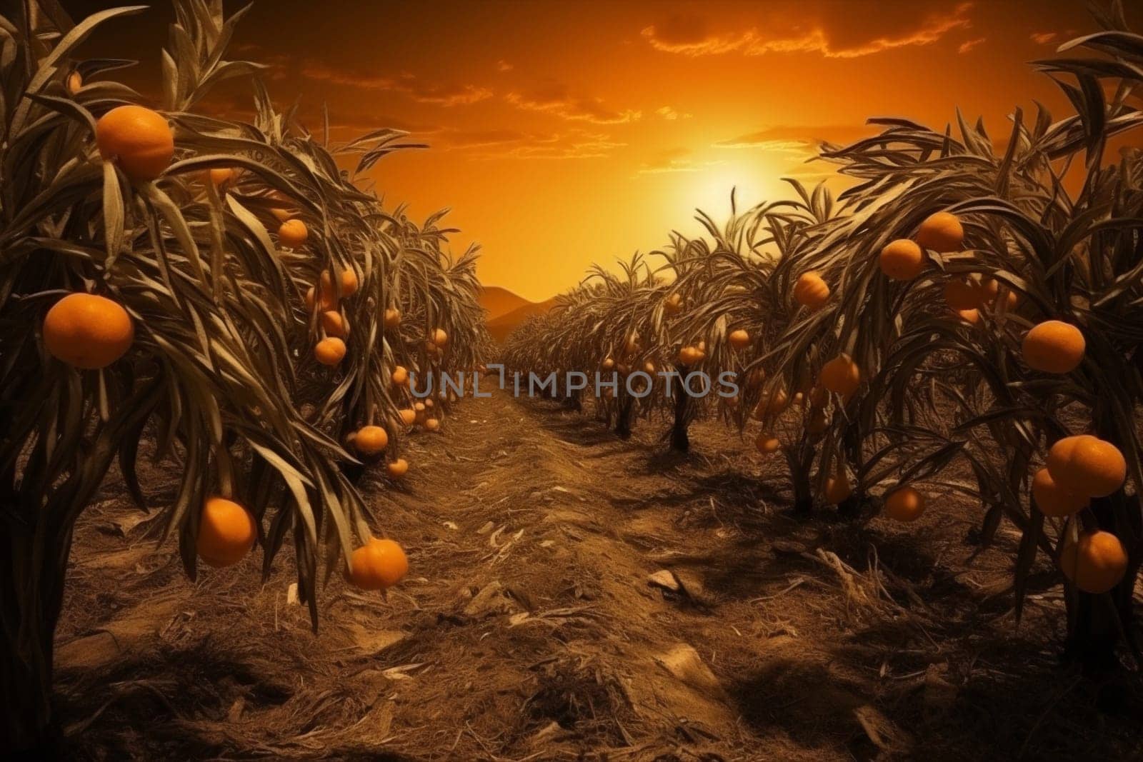 Orange plant sky landscape sunset farming agricultural organic field crop nature green garden by Vichizh