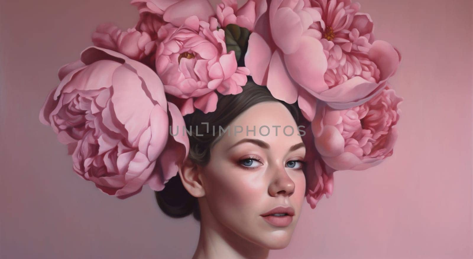rose woman flower art peony fashion vintage trendy beauty lady face. Generative AI. by Vichizh