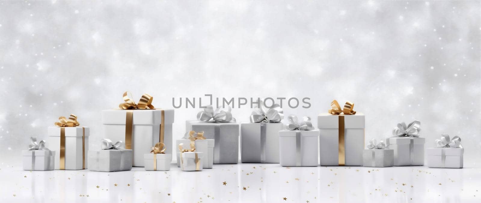 holiday happy white box gold surprise gift decoration present christmas. Generative AI. by Vichizh