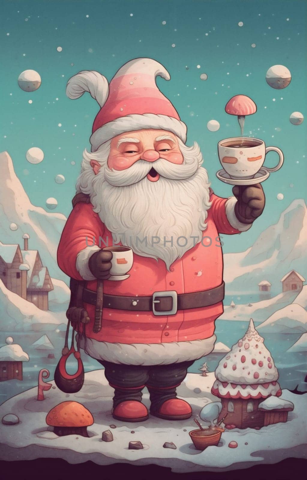 male man merry claus christmas mug santa cosy holiday cute home. Generative AI. by Vichizh