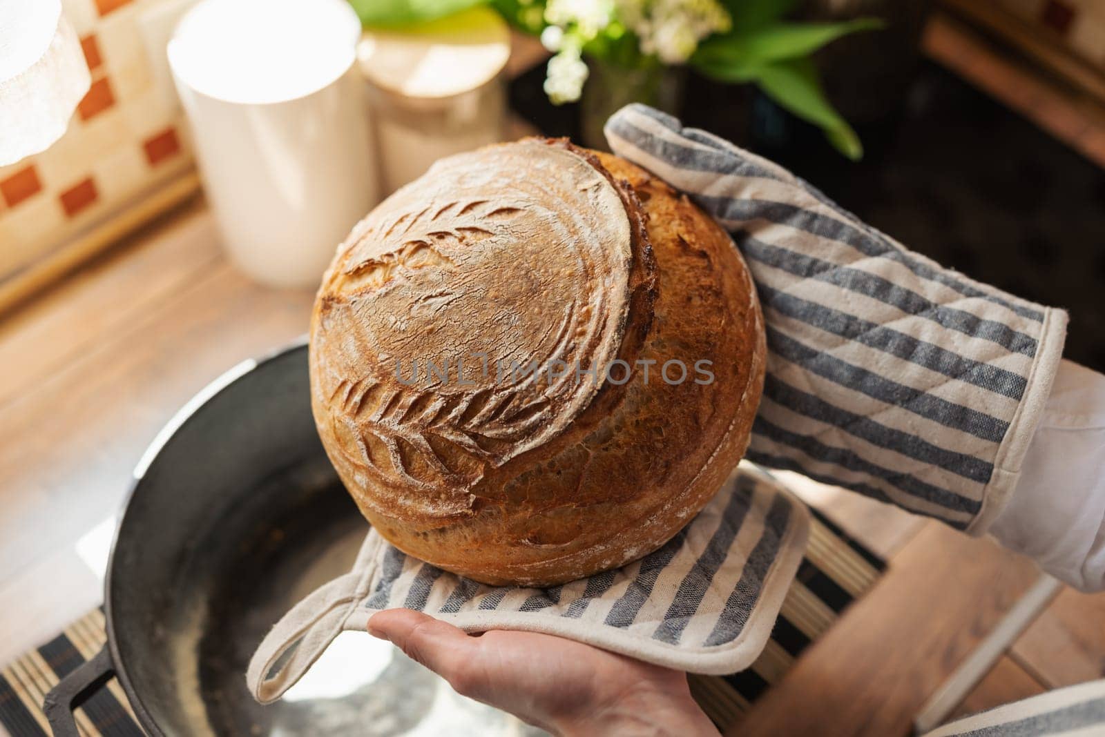 Beautiful, fresh, aromatic, hot bread, close up