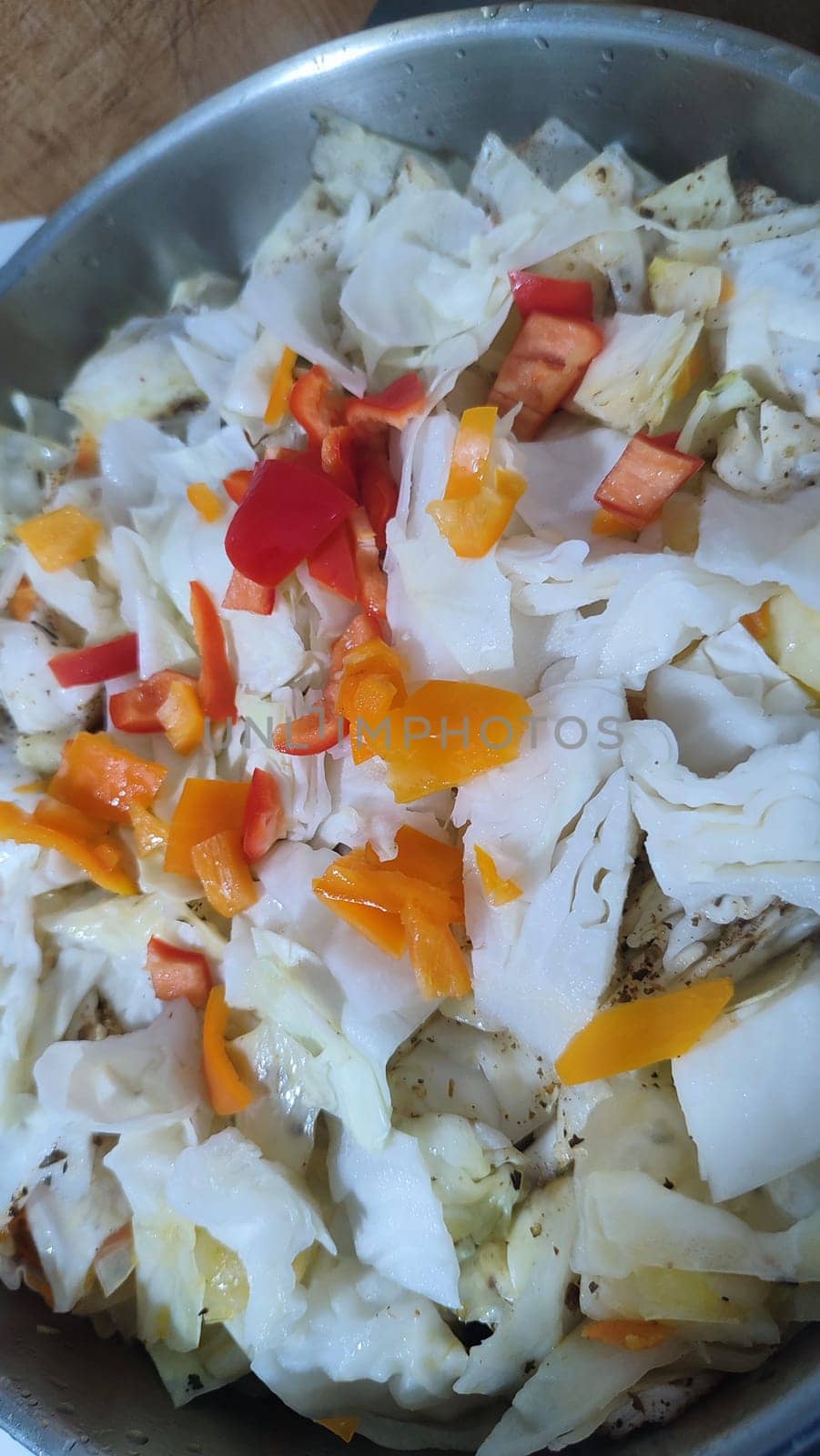 white cabbage and red bell pepper cut for salad or soup, food fresh vegetables. High quality photo