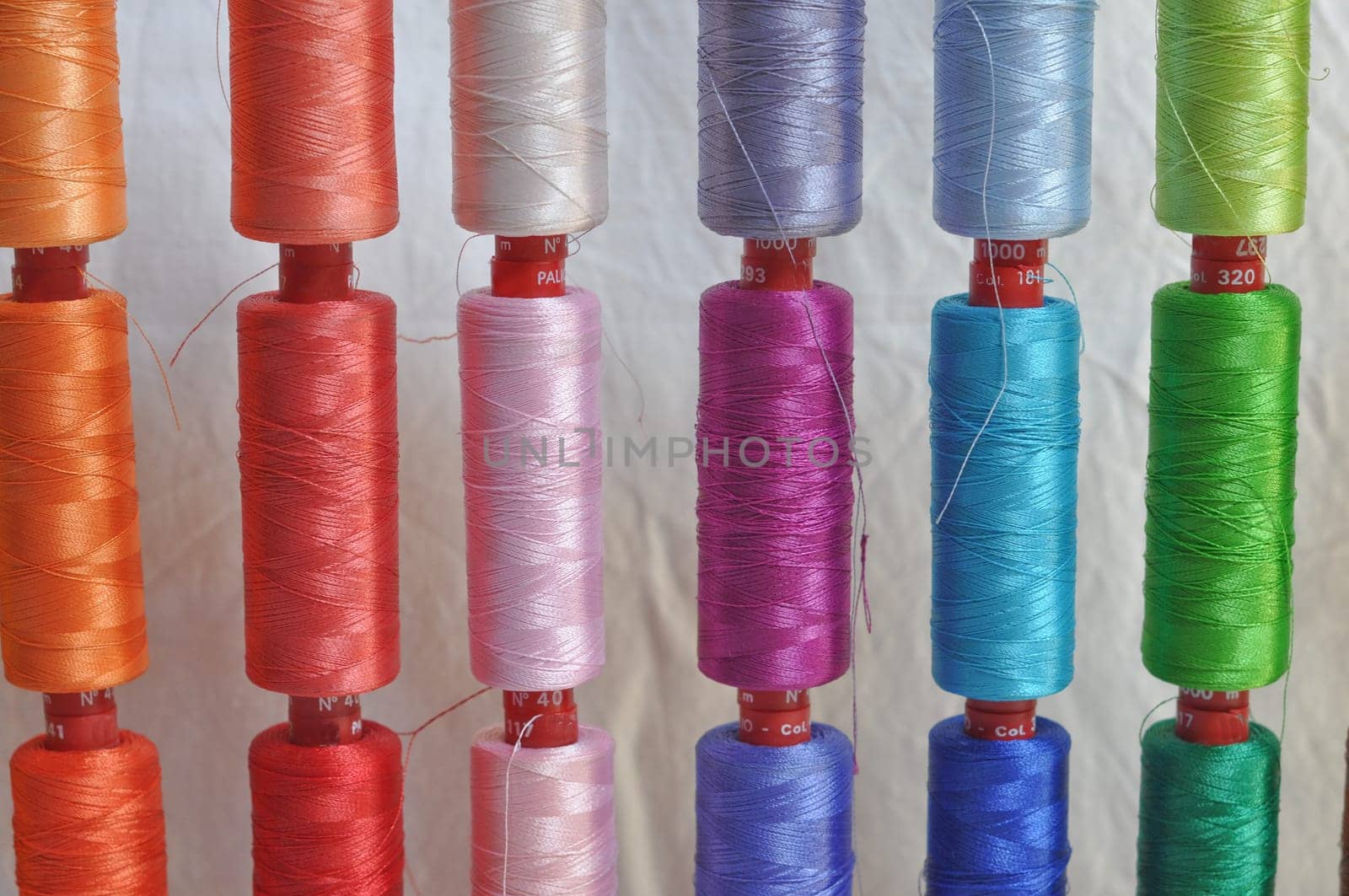 Detail view of colour sewing wire threads