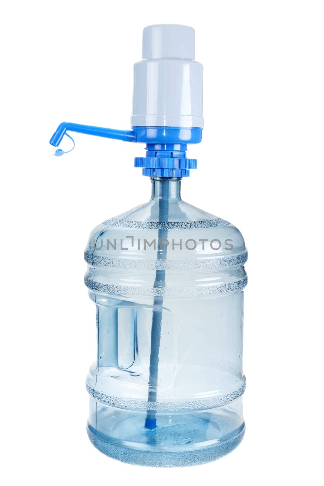 Plastic big bottle for water and pomp on white background