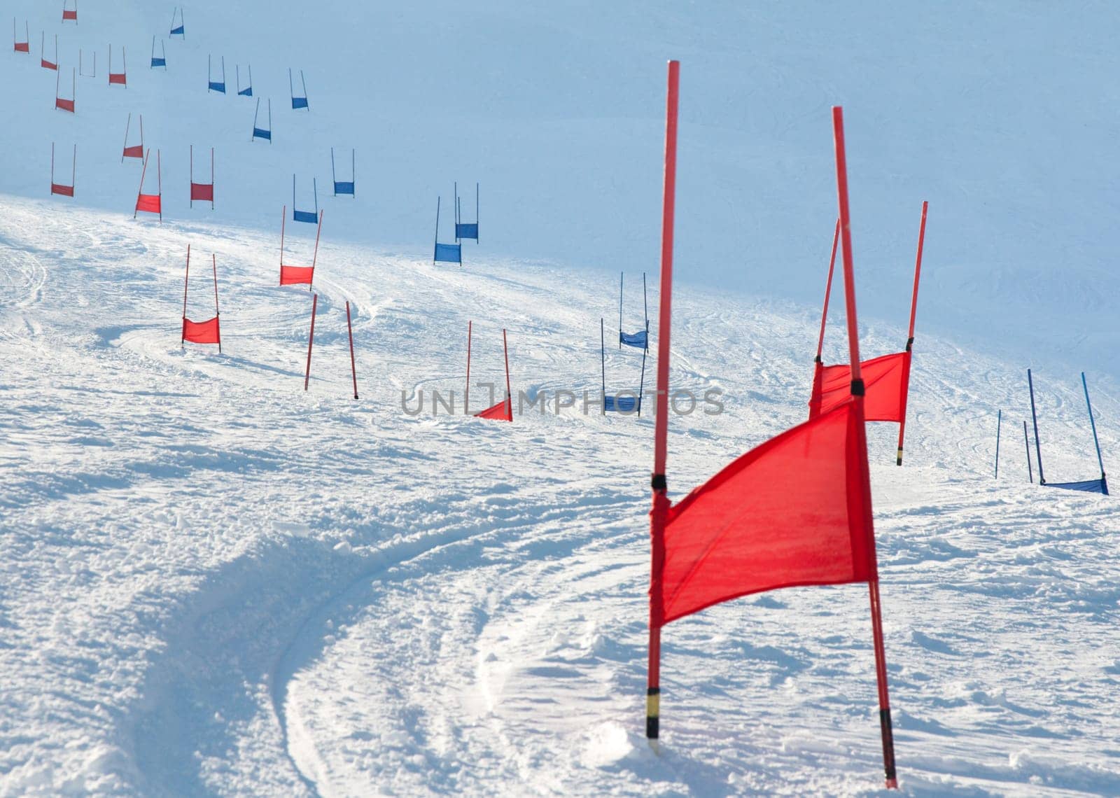 Ski gates with flag red and blue parallel slalom