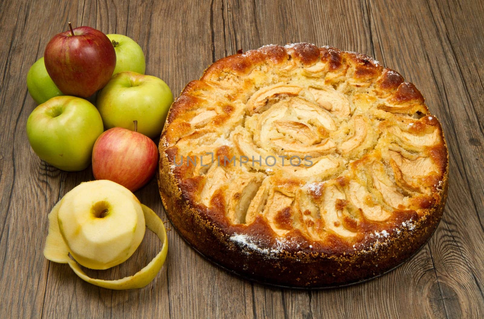 Apple Tart  with fresh apple on table