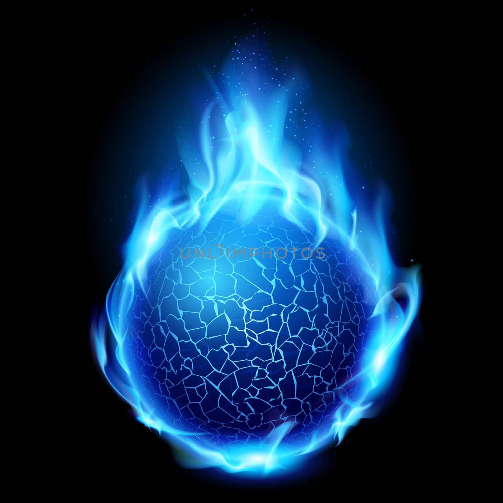 Blue fire ball. Illustration on black background for design