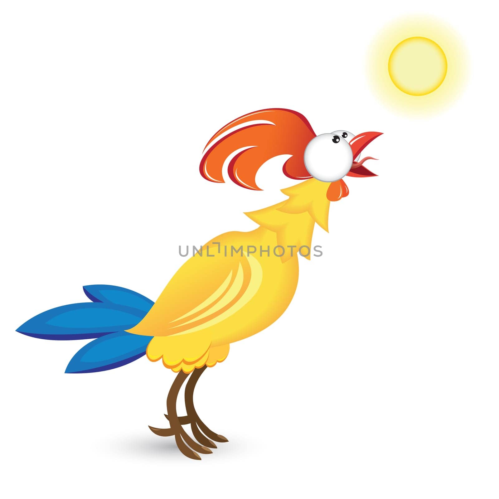 Cock and the sun. Illustration on white background