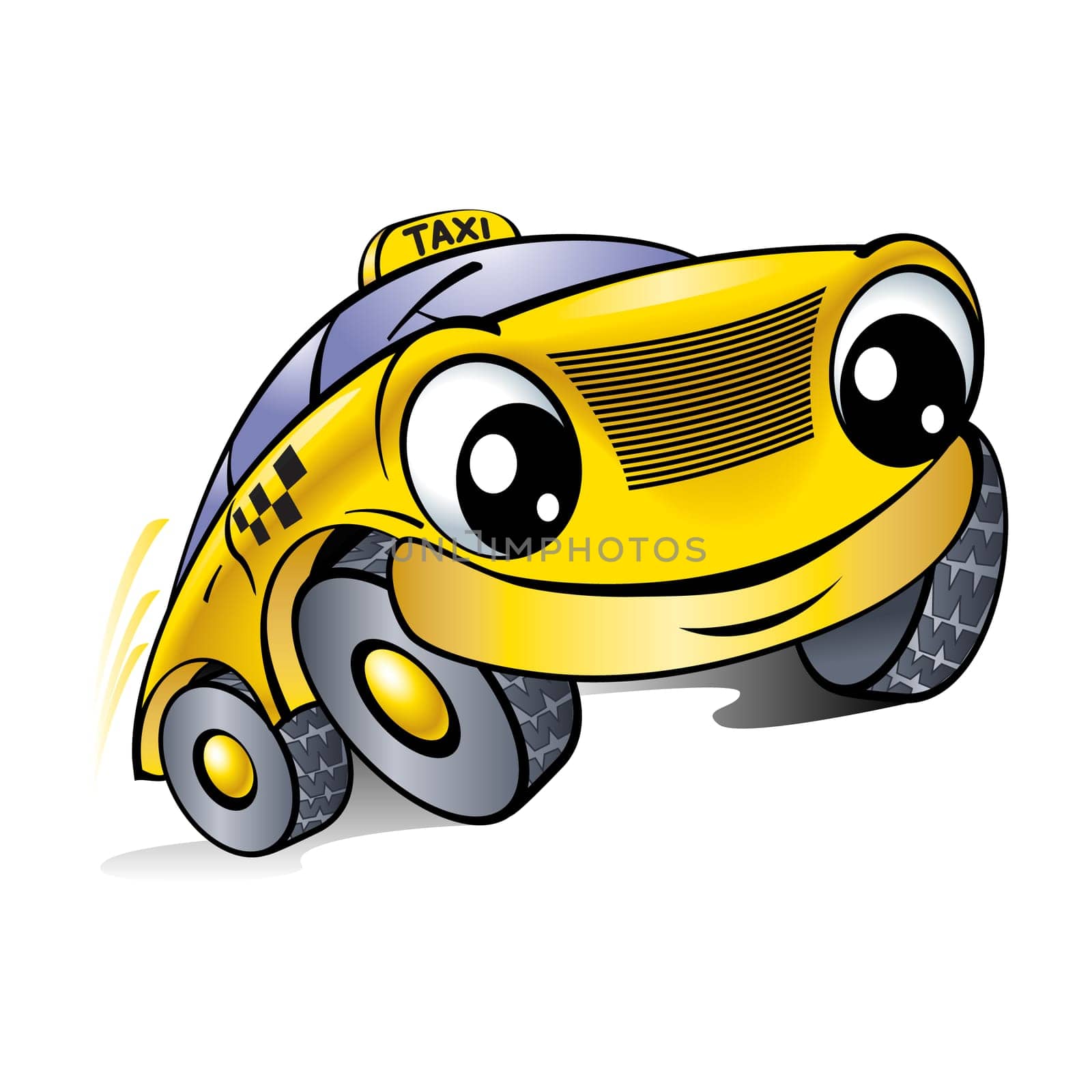 Car with a laughing face. Taxi. Illustration on white.