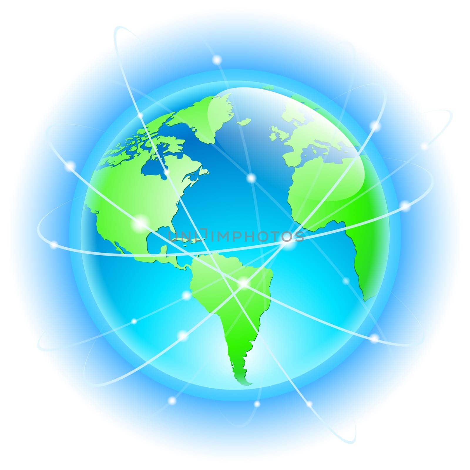 Globe with wired orbits of satellite. Illustration on white