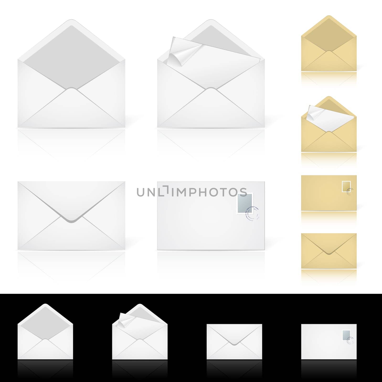 Set of different icons for e-mail. Illustration for design on white background