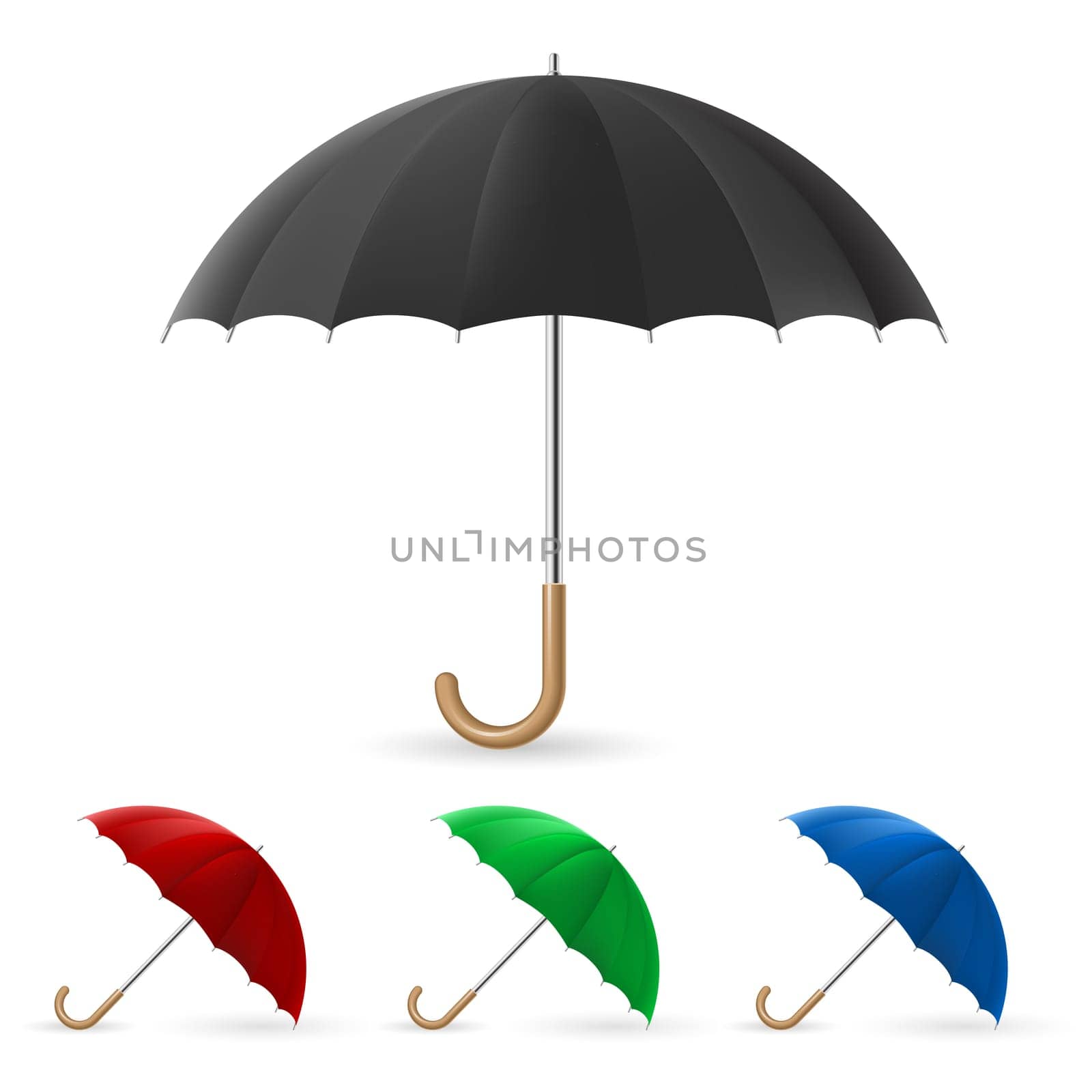 Realistic umbrella in four colors. Illustration on white background