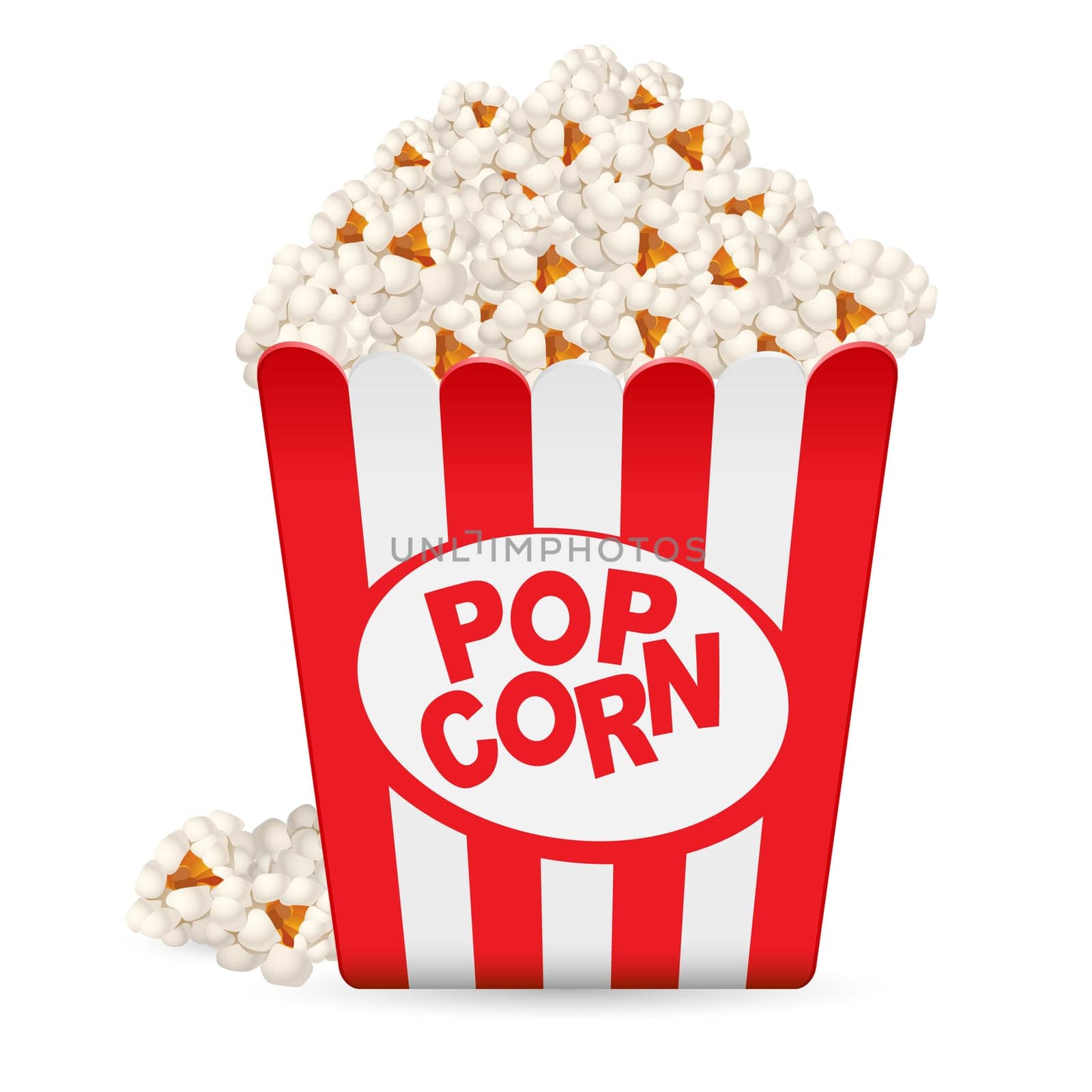 Popcorn in a striped tub. Illustration on white background