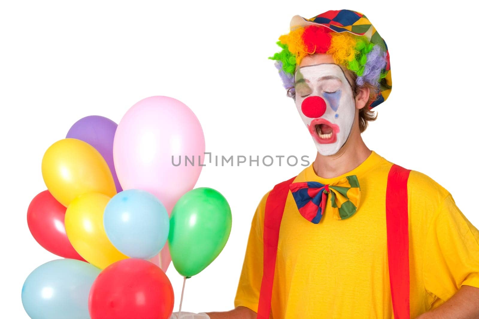 Colorful clown with balloons isolated on white background