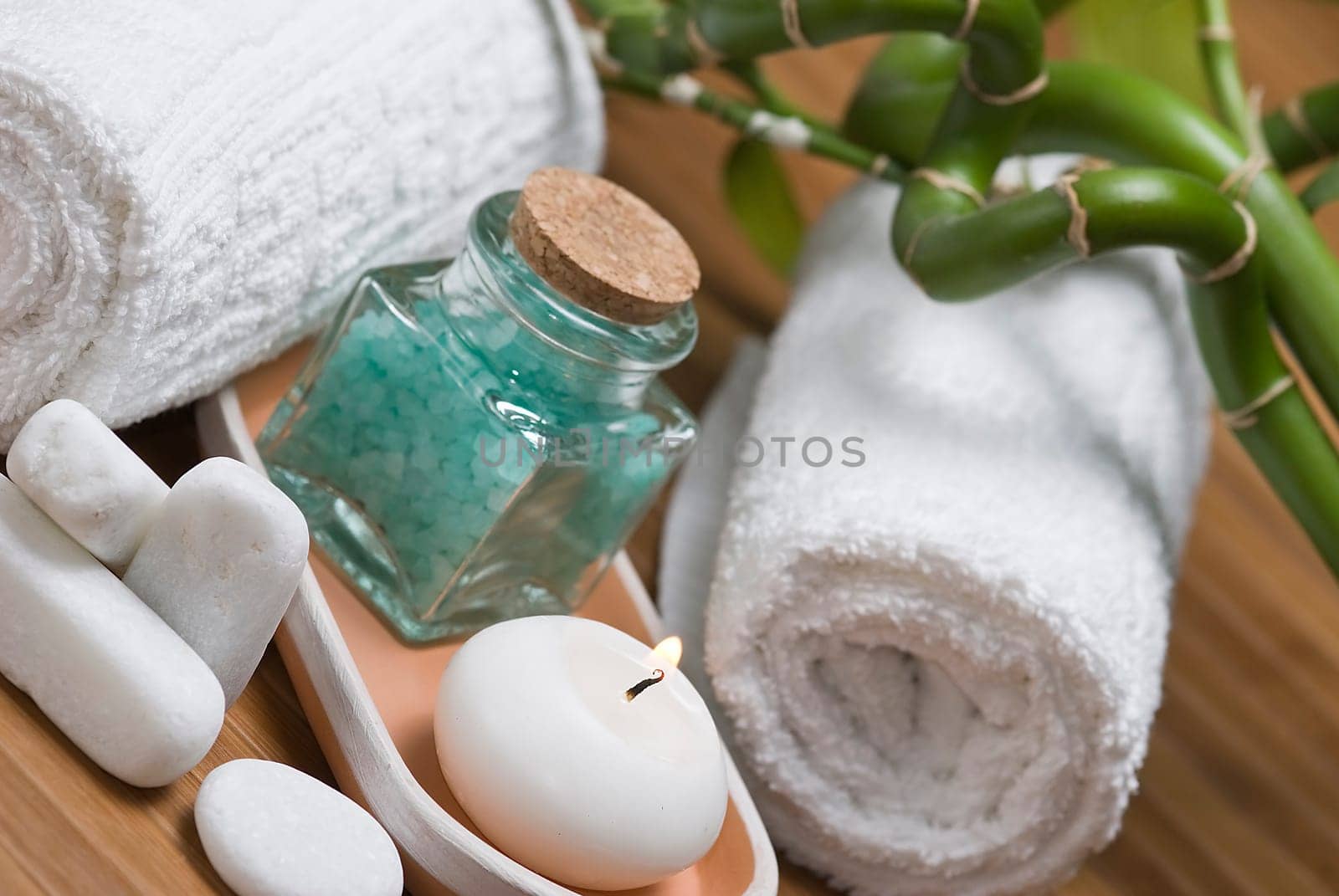 Still life about SPA with hygiene and decorative items.
