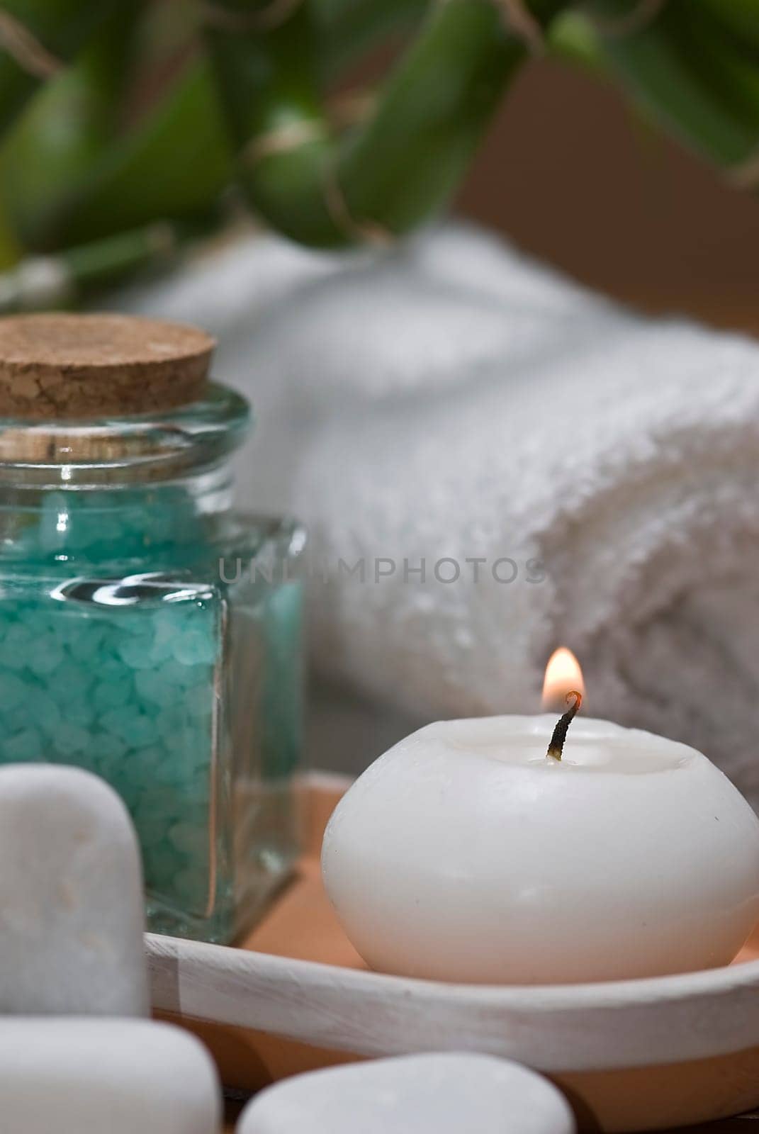 Still life about SPA with hygiene and decorative items.