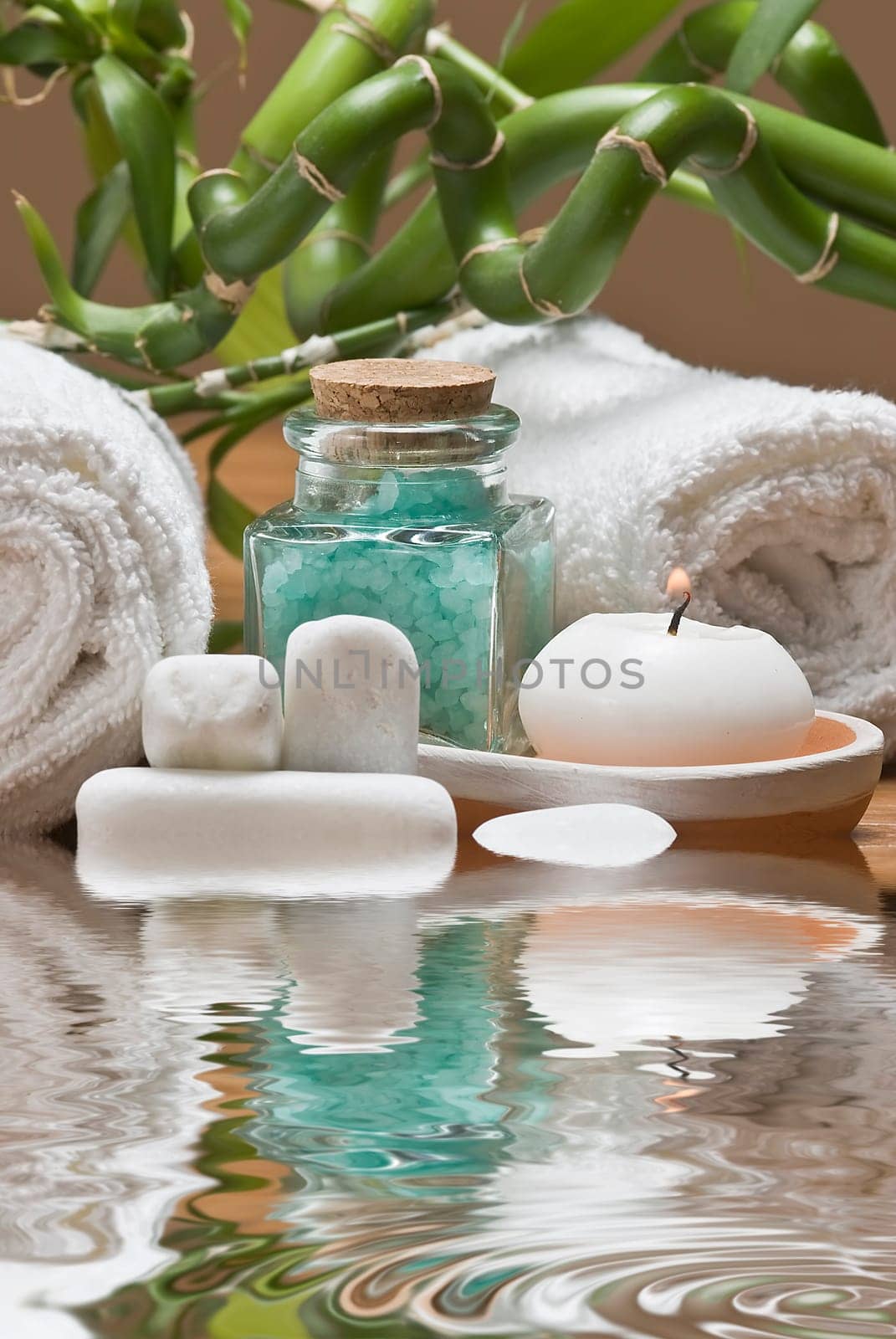 Still life about SPA with hygiene and decorative items.
