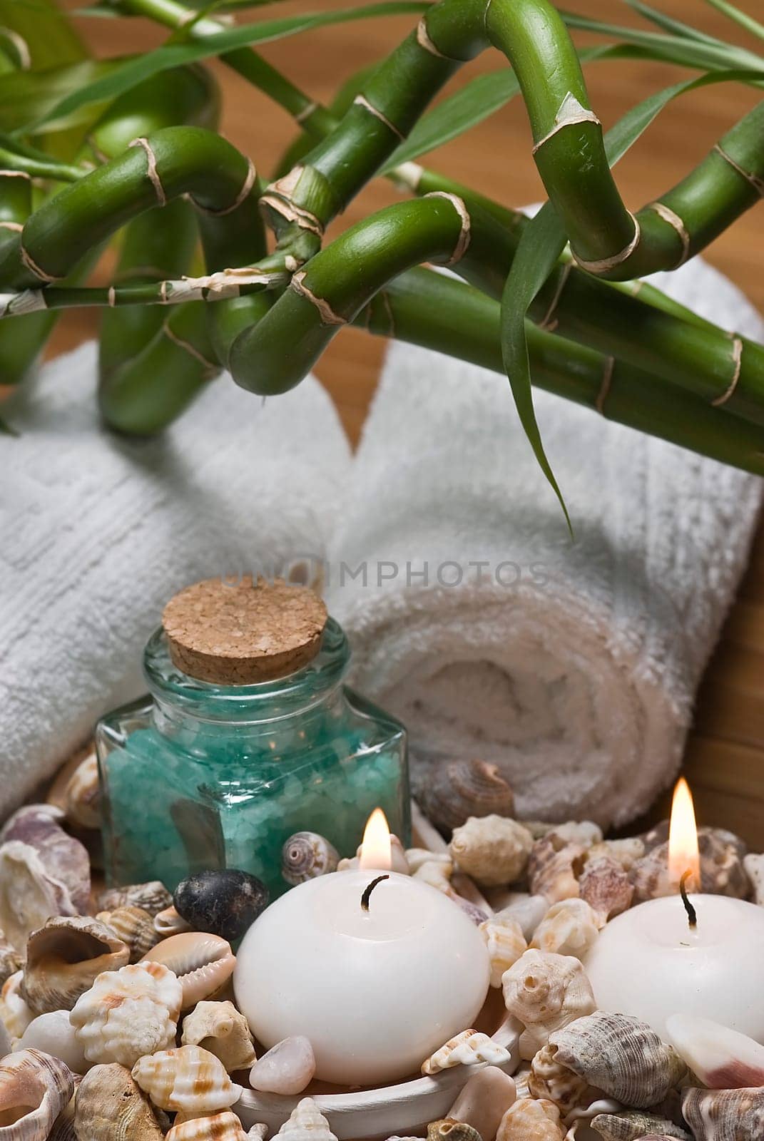 Still life about SPA with hygiene and decorative items.